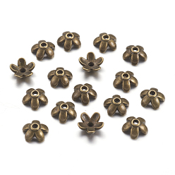 Antique Bronze Tibetan Style  Zinc Alloy Bead Caps, Lead Free,Cadmium Free and Nickel Free, Flower, Antique Bronze Color, 6.5x3mm, Hole: 1mm