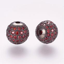 Gunmetal Brass Micro Pave Cubic Zirconia Beads, Round, Gunmetal, 10mm, Hole: 2mm