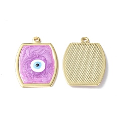 Medium Orchid Brass Enamel Pendants, Real 18K Gold Plated, Long-Lasting Plated, Rectangle with Evil Eye Charm, Medium Orchid, 29.5x21x2.5mm, Hole: 1.8mm