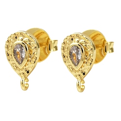 Teardrop Латунные микро-паве прозрачные серьги-гвоздики из циркония, без кадмия и без свинца, стойки покрытие, долговечный, реальный 18 k позолоченный, слеза, 14x7 мм, отверстие : 1.4 мм, штифты : 1 мм