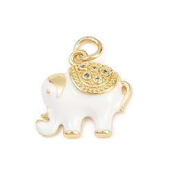 Белый Латунные микро проложить кубического циркония подвески, с эмалью, Слон прелести, долговечный, стойки покрытие, без свинца и без кадмия, реальный 18 k позолоченный, белые, 15x16.5x5 мм, отверстие : 3.2 мм
