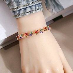 S266/Rose Gold Bottom Colored Leaves Colorful Crystal Bracelet with Diamond-Encrusted Willow Leaf Charm - Unique and Stylish Handcrafted Accessory