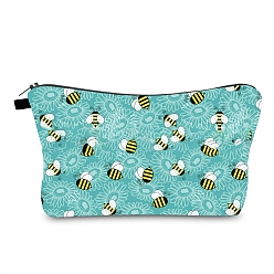 Medium Turquoise Bees Print Polyester Wallets with Zipper, Change Purse, Clutch Bag for Women, Rectangle, Medium Turquoise, 13.5x22x5cm