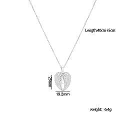 Wing Латунный кулон-медальон с микропаве из кубического циркония, открывающийся, для гравировки имени., с 304 цепями из нержавеющей стали, цвет нержавеющей стали, крыло, 15.75 дюйм (40 см), Кулон : 28x19.2 мм