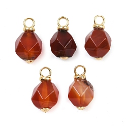 Красный Агат Подвески из натурального сердолика (окрашенные и нагретые), граненые круглые подвески с латунными петлями, реальный 18 k позолоченный, без кадмия и без свинца, стойки покрытие, долговечный, 15.5x9x9 мм, отверстие : 2.5 мм