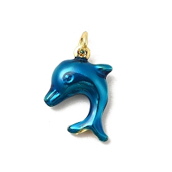 Синий Латунные эмалевые подвески с морскими животными, прелести дельфинов, без свинца и без кадмия, долговечный, стойки покрытие, реальный 18 k позолоченный, синие, 21x16x5 мм, отверстие : 3.5 мм