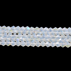 Clear Imitation Jade Electroplate Glass Beads Strands, AB Color Plated, Faceted, Bicone, Clear, 4x4mm, Hole: 0.8mm, about 87~98pcs/strand, 12.76~14.61 inch(32.4~37.1cm)