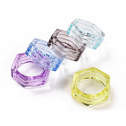 Mixed Color Transparent Acrylic Finger Rings, Grooved Hexagon Rings, Mixed Color, US Size 4 3/4(15.4mm)