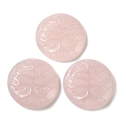 Rose Quartz Natural Rose Quartz Pendants, Flat Round Charms with Engraved Tree of Life, 35~37x7.5~9.5mm, Hole: 1.5mm