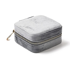 Light Grey Square Velvet Jewelry Zipper Boxes, Portable Travel Jewelry Storage Case with Alloy Zipper, for Earrings, Rings, Necklaces, Bracelets Storage, Light Grey, 10x9.5x4.7cm