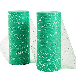 Green BENECREAT Glitter Sequin Deco Mesh Ribbons, Tulle Fabric, Tulle Roll Spool Fabric For Skirt Making, Green, 6 inch(15cm), about 25yards/roll(22.86m/roll)