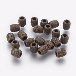 Antique Bronze Tibetan Style Alloy Beads, Lead Free & Cadmium Free, Barrel, Silver Color, about 7mm long, 6mm wide, hole: 2.5mm