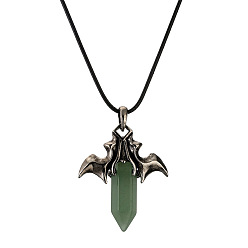 CN000502 Green Dongling Retro Bat Pendant with Crystal Hexagonal Prism, Fashionable Unisex Necklace