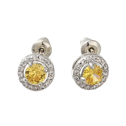 Шампанско-Желтый Серьги из латуни с микропаве и цирконием в стойке, долговечный, карат круглой формы, шампанское желтый, 9 мм