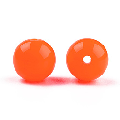 Dark Orange Fluorescence Acrylic Beads, Round, Dark Orange, 16mm, Hole: 2mm, about 210pcs/500g