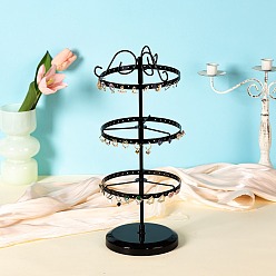 Black 3-Tier Rotatable Iron Jewelry Earring Display Rack, Jewelry Stands for Earrings, Black, 16x16x30cm