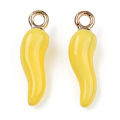 Золотистый Подвески из эмали и сплава, без кадмия, без никеля и без свинца, золотой свет, Горячий рог изобилия / прелести итальянского рога Корничелло, золотые, 21x6x6 мм, отверстие : 2 мм