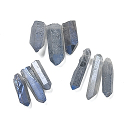 Стально-синий Гальванизированный натуральный кристалл кварца, самородки, Топ пробуренной, стальной синий, 21~43x5~13 мм, отверстие : 1 мм, 3 шт / комплект