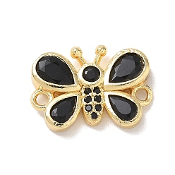 Черный Латунные подвески-шармы в виде бабочек с кубическим цирконием, инкрустированные фианитами., реальный 18 k позолоченный, стойки покрытие, долговечный, без кадмия и без свинца, чёрные, 12x17x3.2 мм, отверстие : 1.6 мм