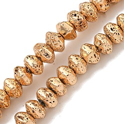 Светло-Золотое Покрытие Гальванические бусины из натуральной лавы, шестиугольник, свет позолоченные, 6.5x5.5x4 мм, отверстие : 1 мм, около 106 шт / нитка, 15.75'' (40 см)
