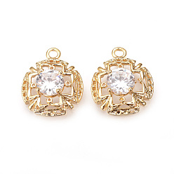 Real 18K Gold Plated Brass Cubic Zirconia Pendants, Flower, Nickel Free, Real 18K Gold Plated, 19x15x5mm, Hole: 2mm
