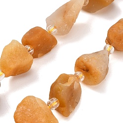 Botswana Agate Natural Yellow Botswana Agate Beads Strands, Raw Rough, Nuggets, with Seed Beads, 13~23x12~16x6~13mm, Hole: 1mm, about 11~13pcs/strand, 7.44''(18.9cm)~7.99''(20.3cm)