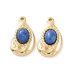 Sodalite Natural Sodalite Pendants, with Ion Plating(IP) Real 18K Gold Plated 304 Stainless Steel Findings, Teardrop Charm, 22x13x5mm, Hole: 1.5mm