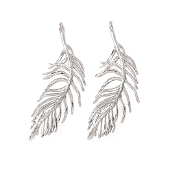 Platino Dijes de conexión de latón, enlaces de plumas, Platino, 39x14.5x5.5 mm, agujero: 1.8 mm y 2 mm