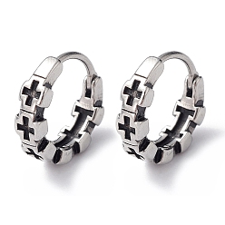 Antique Silver 316 Stainless Steel Cross Hoop Earrings for Men Women, Antique Silver, 15x15x4mm, Pin: 1mm