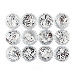 Silver Silver Foil Nail Art Tinfoil Stickers Decals, For Nail Tips Decorations, Silver, 7cm, about 12 box/set