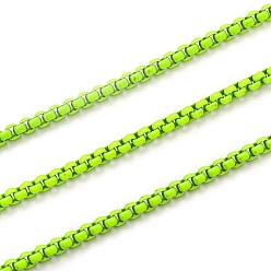 Lime Spray Painted Stainless Steel Box Chains, Venetian Chains, with Spool, Unwelded, Lime, 3x2.5x2mm