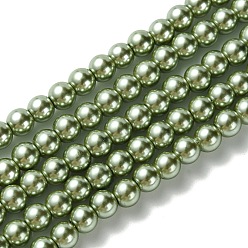 Dark Khaki Eco-Friendly Dyed Glass Pearl Bead Strands, Round, Cotton Cord Threaded, Dark Khaki, 6mm, Hole: 1.2~1.5mm, about 70pcs/strand, 15.7 inch