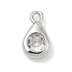 Прозрачный Латунные микро проложить кубического циркония прелести, слезинки, без кадмия и без свинца, долговечный, стойки покрытие, платина, прозрачные, 7.5x4.5x2 мм, отверстие : 1 мм