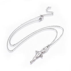 Нержавеющая Сталь Цвет Не тускнеющие 304 ожерелья с подвесками из нержавеющей стали, с кабельными цепями, балерина, цвет нержавеющей стали, 17.5 дюйм (44.5 см), Кулон : 40x15x2.5 мм