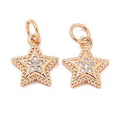 Розовое Золото Покрытие стойки латунь микропаве прозрачные подвески из кубического циркония, долговечный, с прыжковых колец, без свинца и без кадмия, звезда, розовое золото , 11.5x10x2 мм, отверстие : 3 мм