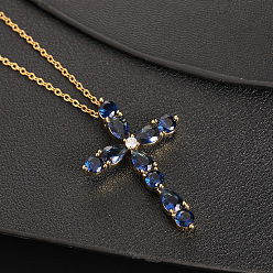 A Colorful Zircon Water Drop Geometric Cross Necklace Pendant for European and American Religious Beliefs Clavicle Chain