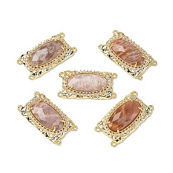 Солнечный Камень Латунные многорядные звенья с микропаве из кубического циркония и натуральным солнечным камнем, овальные, граненые, стойки покрытие, 30x16x5~5.5 мм, отверстие : 1.4 мм