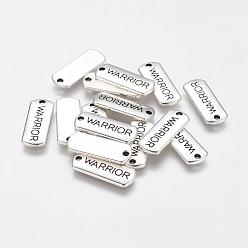 Antique Silver Tibetan Style Alloy Rectangle Pendants, with Word Warrior, Cadmium Free & Lead Free, Antique Silver, 8x21x2mm, Hole: 2mm, about 600pcs/1000g