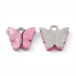 Pink Acrylic Charms, with Platinum Tone Alloy Finding, Butterfly Charm, Pink, 13x14x3mm, Hole: 2mm