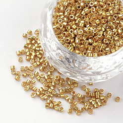 Goldenrod Plated Glass Bugle Beads, Goldenrod, 1~2x1.5~2mm, Hole: 0.5mm, about 100g/bag