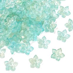 Средний Бирюзовый Двухцветная прозрачная крышка из стеклянной бусины, 5-лепестков цветка, с блеском порошок, средне бирюзовый, 12x12.5x4 мм, отверстие : 1.5 мм