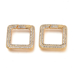 Clear Brass Micro Pave Cubic Zirconia Spring Gate Rings, Square, Golden, Clear, 20.5x20.5x3.5mm, Inner diameter: 13.5x12.5mm