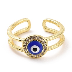 Синий Эмалевое кольцо-манжета сглаза с прозрачным кубическим цирконием, украшения из латуни с покрытием из светлого золота для женщин, без кадмия и без свинца, синие, размер США 7 1/4 (17.5 мм)
