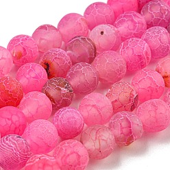 Magenta Natural Weathered Agate Beads Strands, Dyed, Frosted, Round, Magenta, 6mm, Hole: 1mm, about 64pcs/strand, 13.6 inch