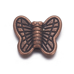 Red Copper Tibetan Style Alloy Beads, Cadmium Free & Lead Free, Butterfly, Red Copper, 8x10x3mm, Hole: 1mm