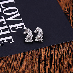 Платина Шахматный рыцарь лошадь сплав брошь, для одежды, платина, 17x7 мм