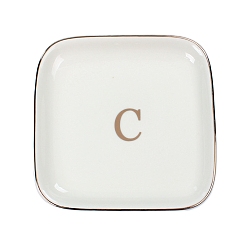 Letter C Керамическая ювелирная тарелка, лоток для хранения, органайзер для косметических украшений, квадратный, буква С, 110x110x15 мм