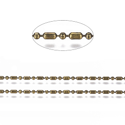 Antique Bronze Brass Ball Chains, Ball & Bar Faceted Beaded Chains, Long-Lasting Plated, Soldered, with Spool, Cadmium Free & Nickel Free & Lead Free, Antique Bronze, 3.8x2mm and 2mm, about 301.83 Feet(92m)/roll