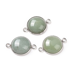 Green Aventurine Natural Green Aventurine  Connector Charms, Half Round Links, with Stainless Steel Color Tone 304 Stainless Steel Findings, 18x25.5x7mm, Hole: 2mm