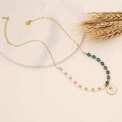 1# necklace Natural Stone Necklace with Unique Hand Palm Pendant and Pearl Decoration